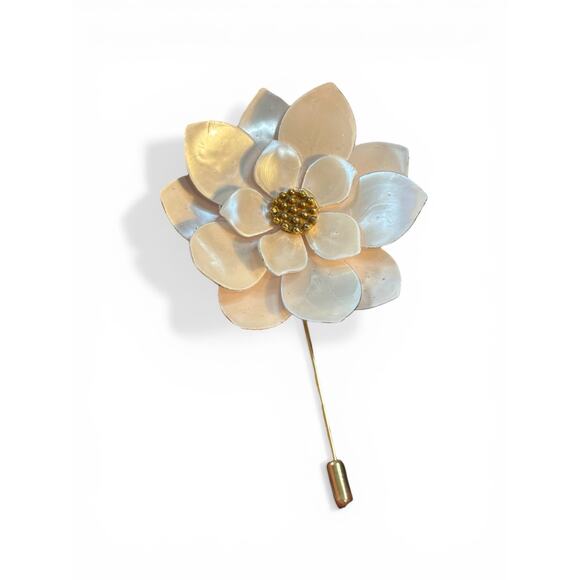 Unbranded Jewelry - Vintage 50s 60s White Enamel Flower Brooch Restored Pearlized Floral Pin OOAK